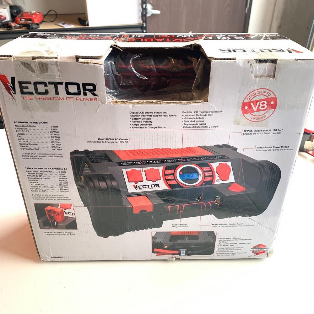 1200 Peak Amp Automotive Jump Starter, Portable Power - 10W USB Port, 500W Inverter, 120 PSI Air Compressor (PPRH5V) 1200 Peak Amp Automotive Jump Starter, Portable Power - 10W USB Port, 500W Inverter, 120 PSI Air Compressor (PPRH5V)